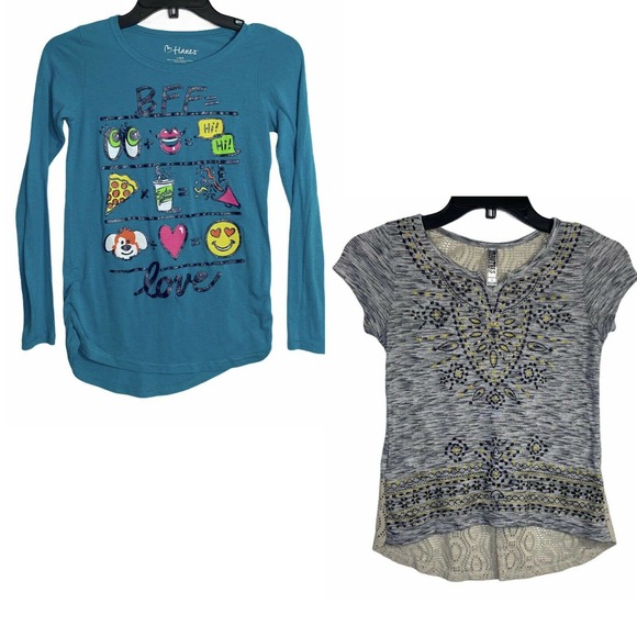 2 LOT Hanes & Girls Emojii Graphic Tee Top - Picture 12 of 12